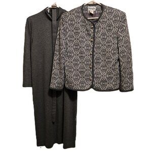 HENRY LEE Vintage 2 Pc Jacket & Dress Suit Set Gray/White Women’s 8 Quiet Luxury